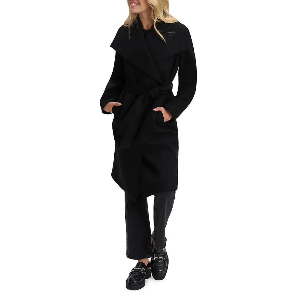 Drape-Collar Belted Maxi Coat