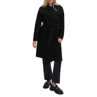 Drape-Collar Belted Maxi Coat