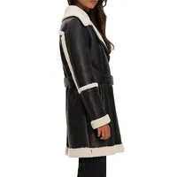 Sanna Vegan Leather Faux Shearling-Lined Trench Coat
