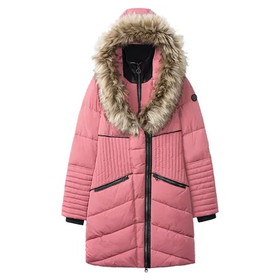 Faux Fur Hood Quilted Parka
