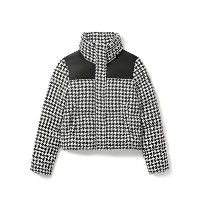 Augusta Houndstooth Cropped Puffer Coat