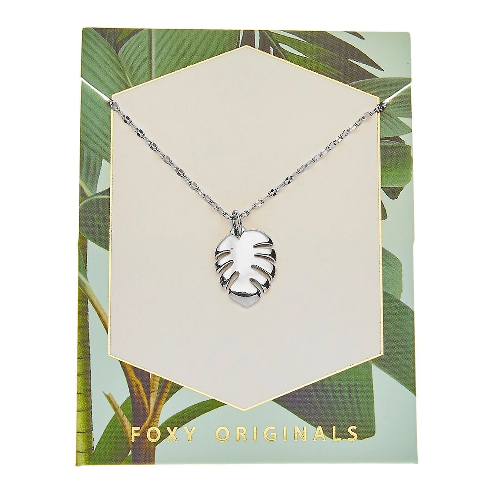 Collier à pendentif en étain plaqué argent Palm Gardenia