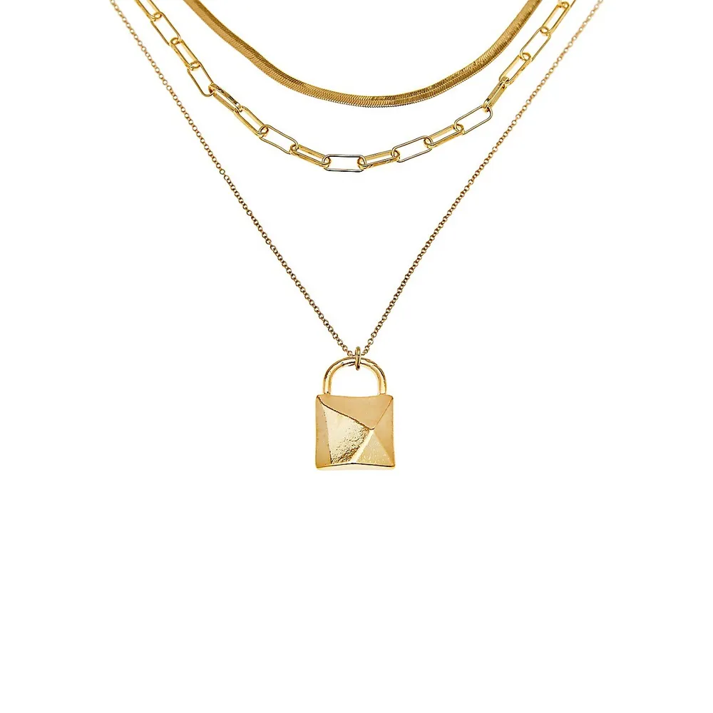Layered 14K Goldplated Lock Necklace 17.5"