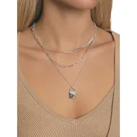 Layered Silverplated Lock Necklace 17.5"