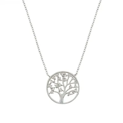 Sterling Silver 16"+2" Tree Of Life Cz Necklace