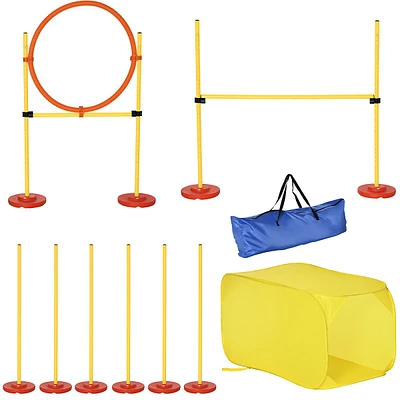 4pcs Portable Pet Agility Training Obstacle Set For Dogs W/ Adjustable Weave Pole