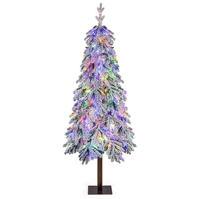 6 Ft Pre-lit Flocked Christmas Tree 11 Lighting Modes Hinged With 220 Led Lights