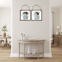 Framed Floral Print Glass Wall Hanger Asstd - Set Of 2