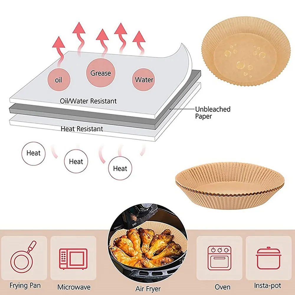 100 Pcs Disposable Air Fryer Paper Liners Oil Proof Frying Baking Paper 6.3  Inch