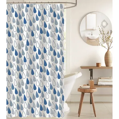 Peva Shower Curtain With 12 Polyresin Hooks Raindrops