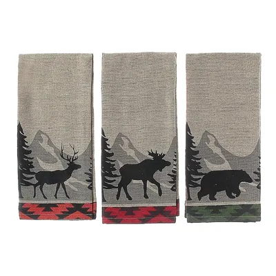 Forest Animal Chambray Woven Kitchen Towel (asstd)-set Of 3
