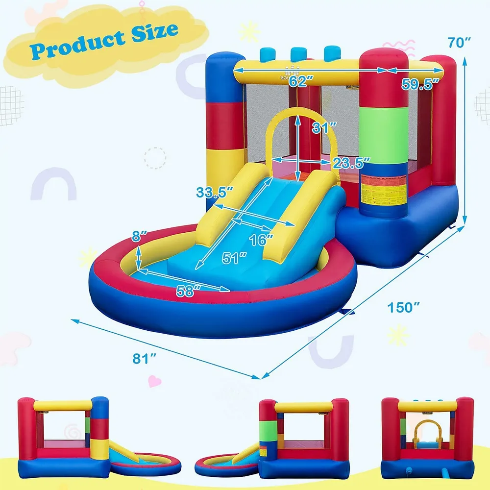 4-in-1 Inflatable Bounce House Colorful Kids Bouncy W/ Ocean Balls & 480w Blower