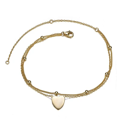 Teens 14k Gold Plated Hammered Heart Charm Anklet