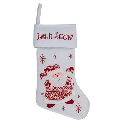 19" Red And White "let It Snow" Santa Claus Embroidered Christmas Stocking