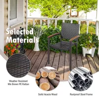 Set Of Outdoor Patio Pe Rattan Dining Chairs Armrest Stackable Garden