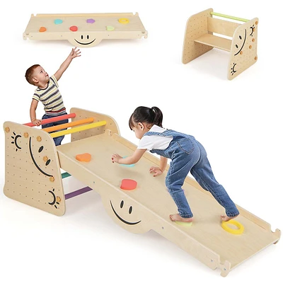 Wooden Climbing Toy Triangle Climber Set Of 2 With Seesaw Dual-sided Ramp Indoor Colorful