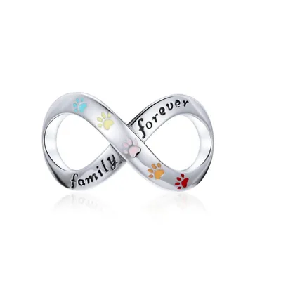 Sterling Silver Multi Colored Paw Print 'family Forever' Infinity Charm