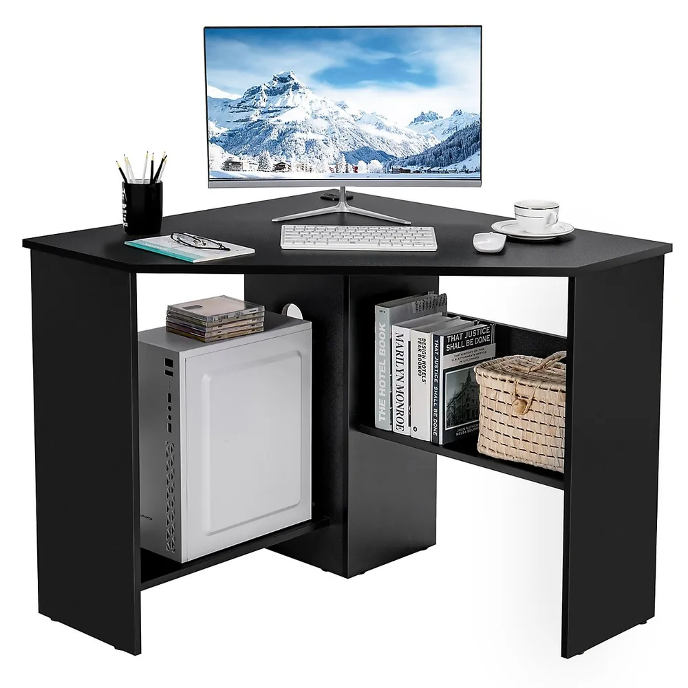 Corner Computer Desk Triangle Writing Workstation W/ Storage Shelf