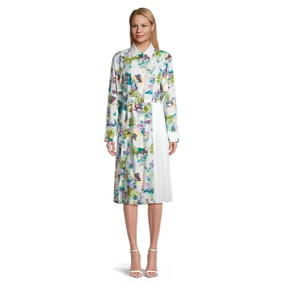 Silk-Blend Abstract Floral Shirt Dress