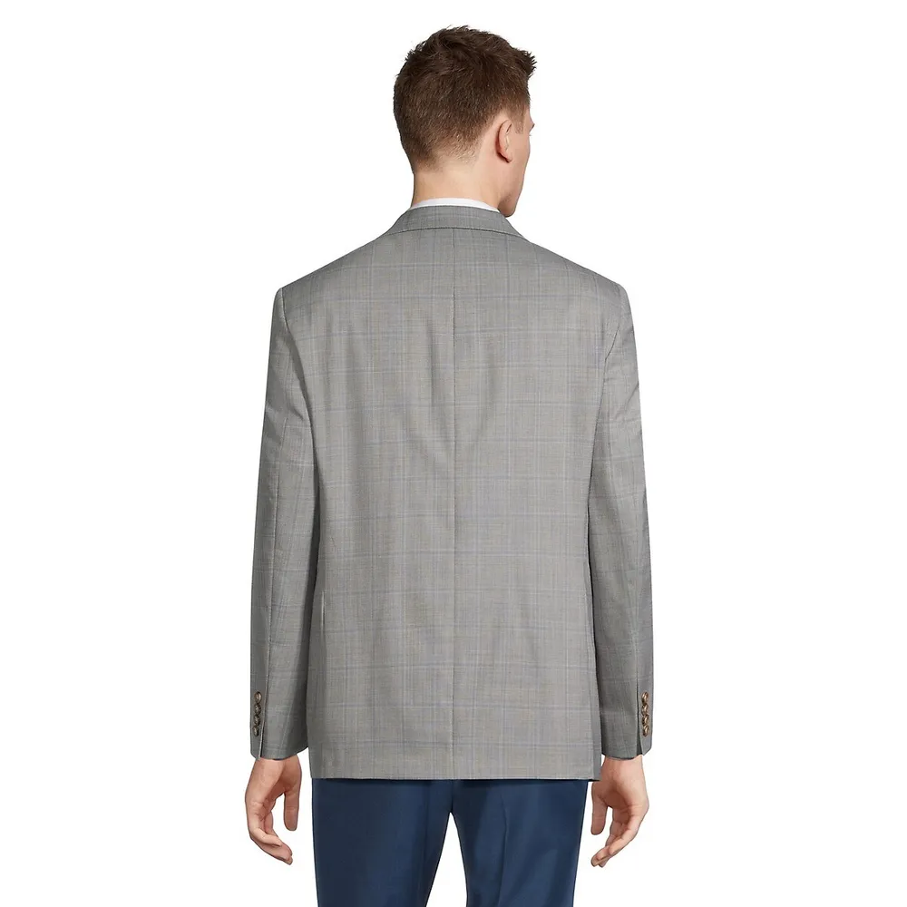 Classic-Fit Wool-Blend Natural Stretch Windowpane Suit Jacket