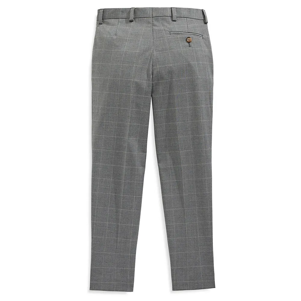 Boy's Windowpane Plaid Dress Pants