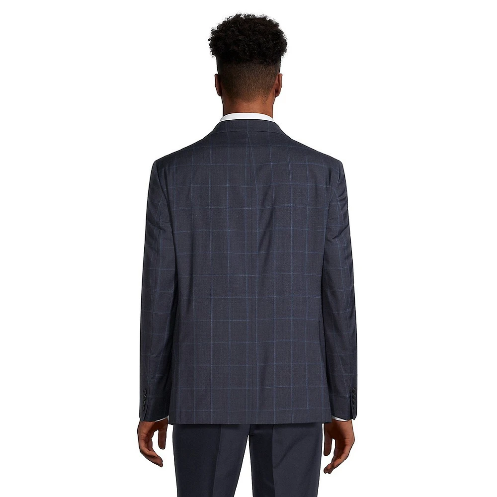 Slim-Fit Wool-Blend Windowpane Check Suit Jacket