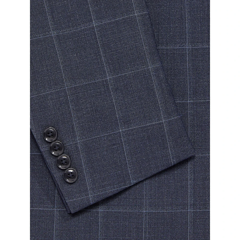 Slim-Fit Wool-Blend Windowpane Check Suit Jacket