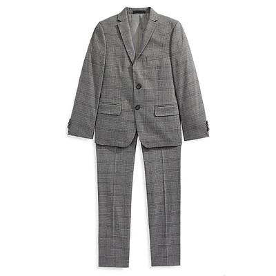 Boy's Grey Plaid Skinny Suit