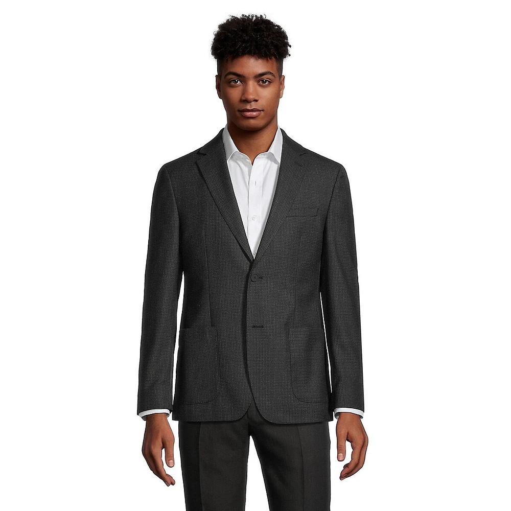 Extreme-Slim Fit Wool-Blend Mini Grid Blazer