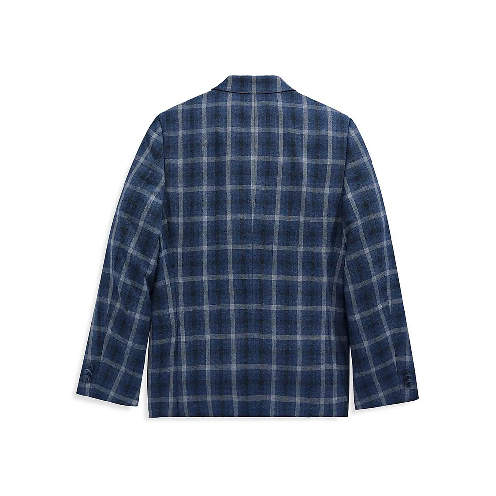 Boy's Fitted Plaid Blazer