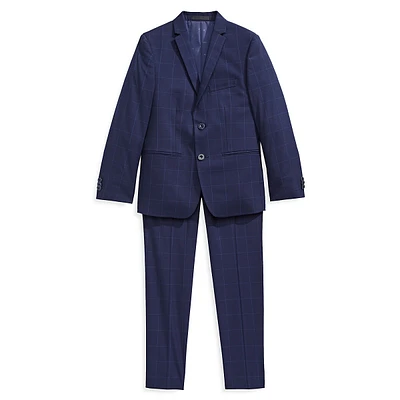 Boy's Fitted Windowpane Check Suit