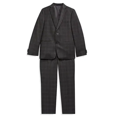Boy's Fitted Plaid Suit
