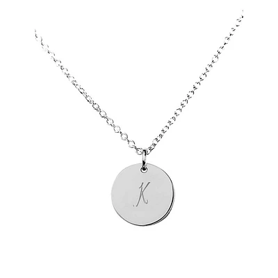 Collier à disque avec petite initiale en or blanc 14 ct