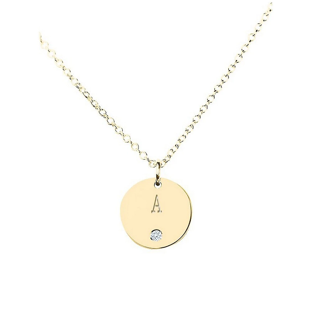 Collier à pendentif rond en or jaune 10 ct avec diamant 0,01 PT et lettre « I »