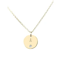 Collier à pendentif rond en or jaune 10 ct avec diamant 0,01 PT et lettre « I »