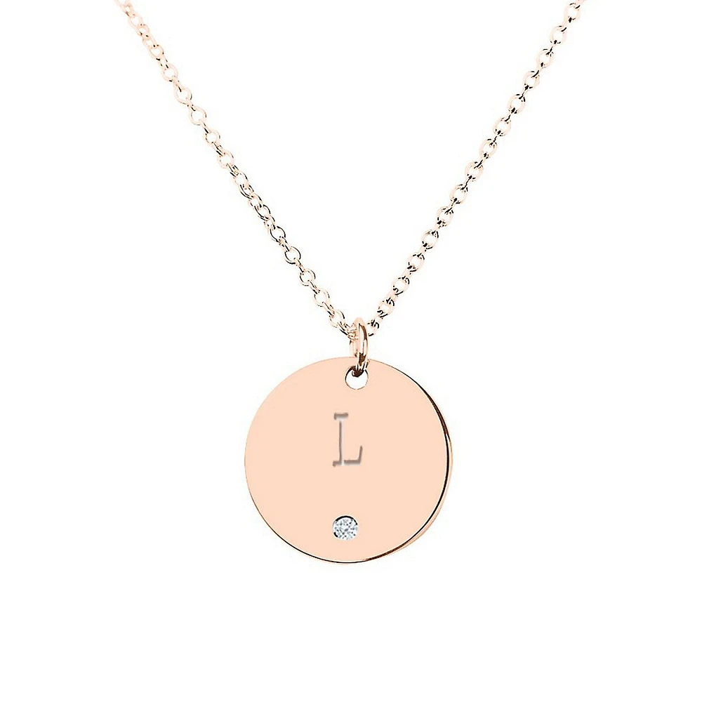 Collier en or rose 10 ct à pendentif rond avec diamant 0,01 ct PT et la lettre L