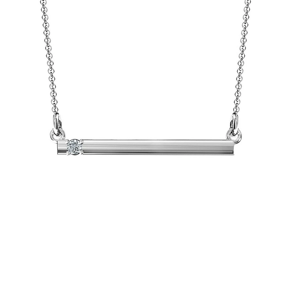 Collier en or blanc 10 ct avec barre et diamant 0,05 ct PT