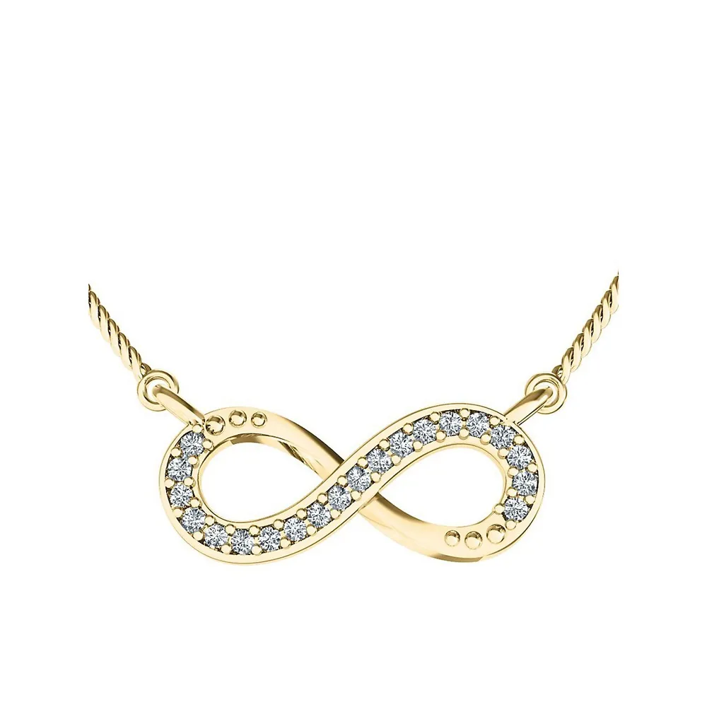 Collier avec symbole de l'infini en or jaune 10 ct avec cristaux