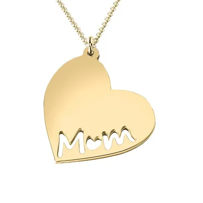 Collier en or jaune 10 ct Marvellous Mom avec pendentif à ajour en forme de cœur
