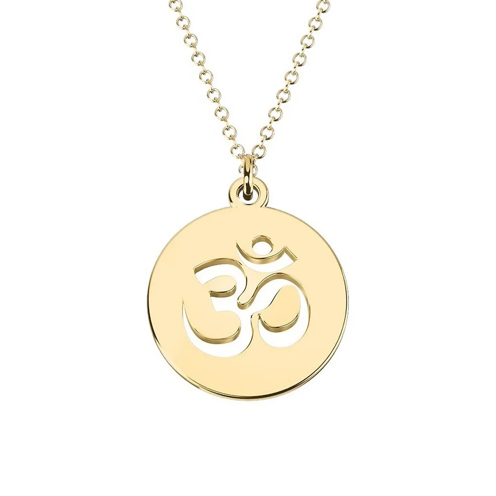 10K Gold Ohm Symbol Cut-Out Disc Pendant Necklace