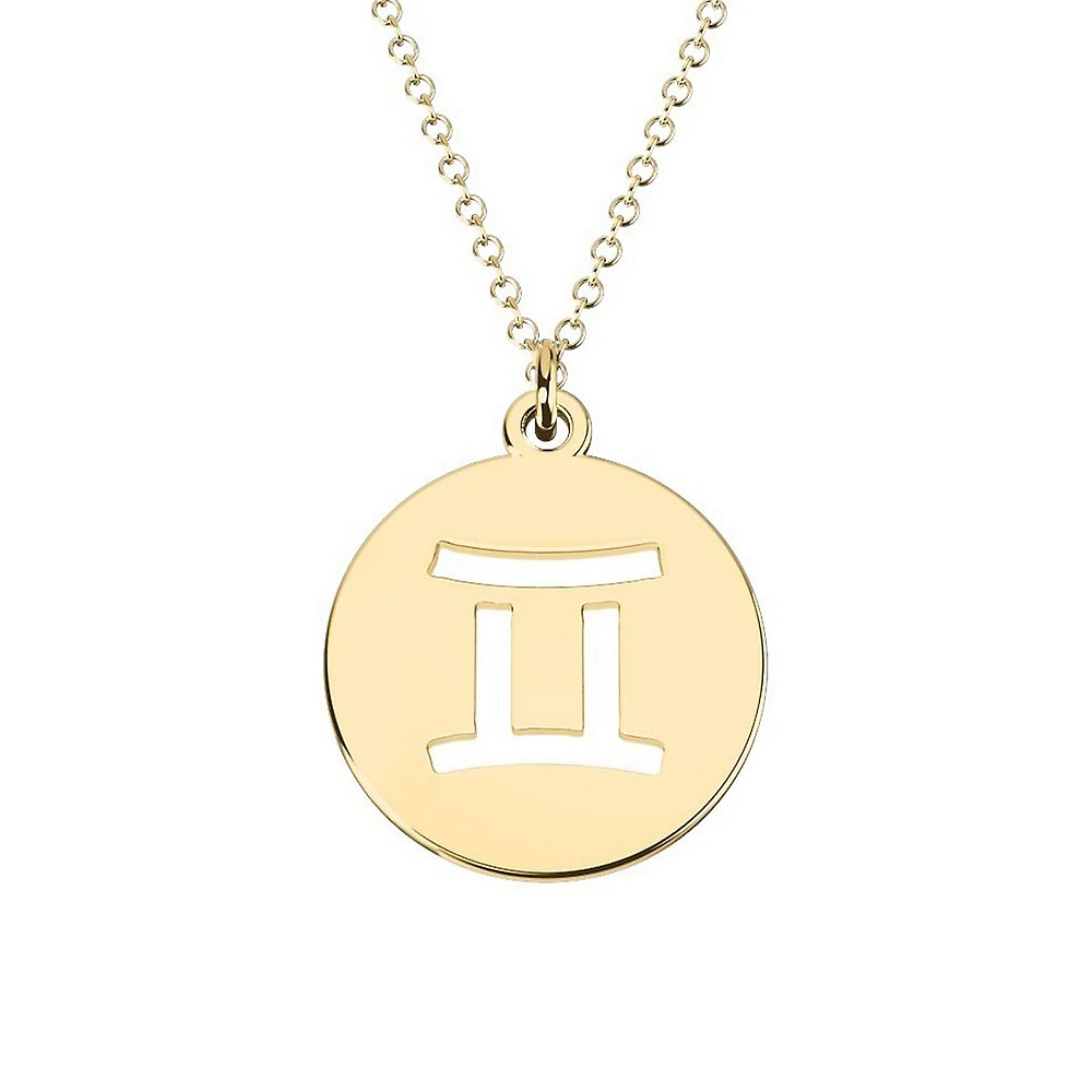 10K Yellow Gold Gemini Cut-Out Disc Pendant Necklace