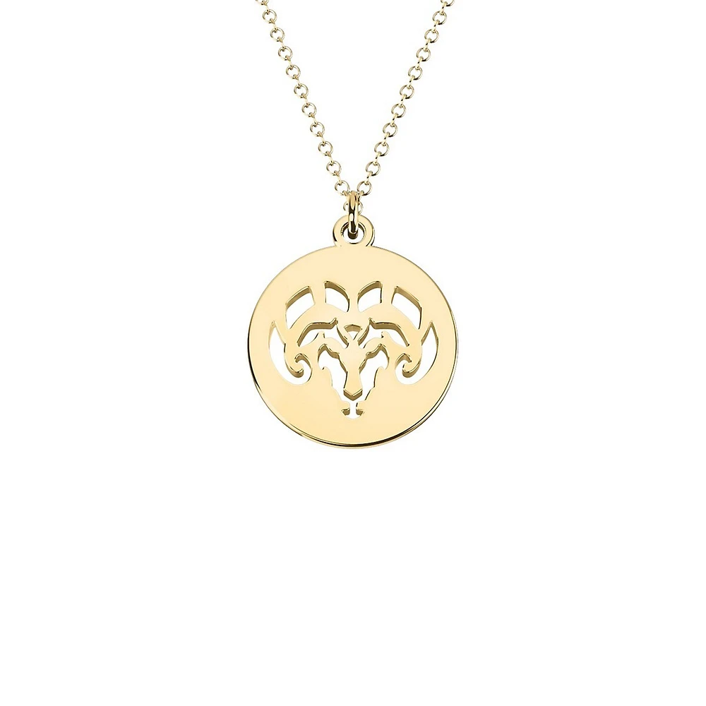 10K Yellow Gold Aries Sign Cut-Out Disc Pendant Necklace