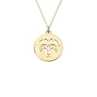 10K Yellow Gold Aries Sign Cut-Out Disc Pendant Necklace