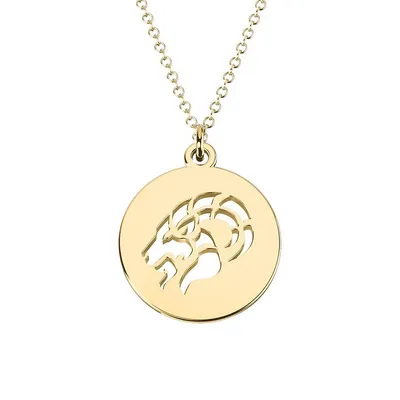 10K Yellow Gold Capricorn Sign Cut-Out Disc Pendant Necklace