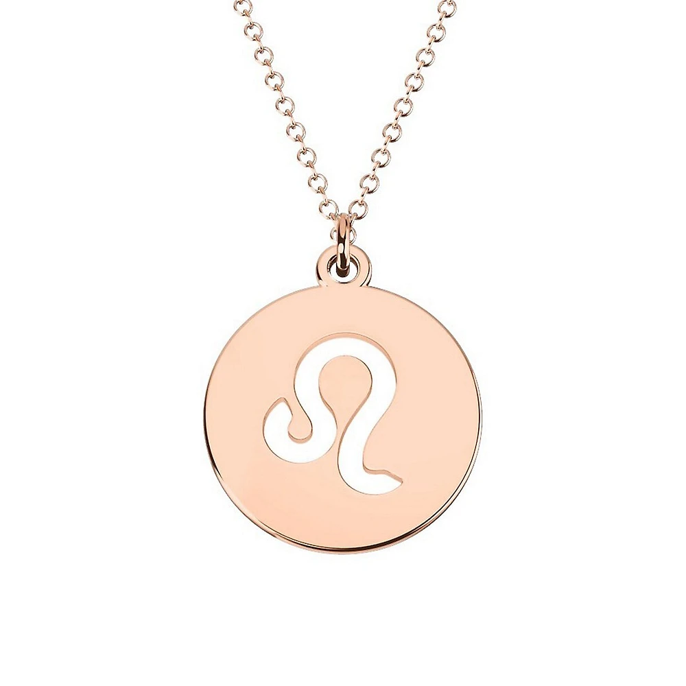 10K Rose Gold Leo Cut-Out Disc Pendant Necklace