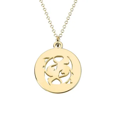 10K Yellow Gold Pisces Sign Cut-Out Disc Pendant Necklace