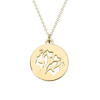 Collier à pendentif en forme de disque avec signe astrologique du Gémeau en or jaune 14 ct