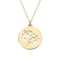 Collier à pendentif en forme de disque avec signe astrologique du Gémeau en or jaune 14 ct