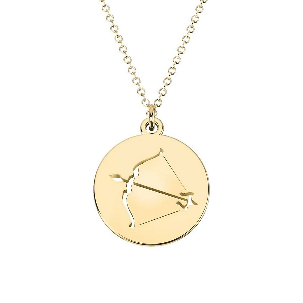 14K Yellow Gold Sagittarius Sign Cutout Disc Necklace