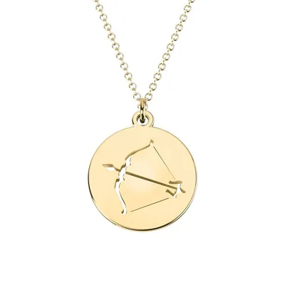 Collier à pendentif en forme de disque ajouré avec signe astrologique du Sagittaire en or jaune 14 ct